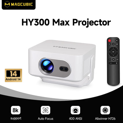 Auto Focus Android 14 4K Projector 400ANSI 8K Native 720P HY300 Max with Wifi6 BT5.4 Allwinner H726 Portable Outdoor
